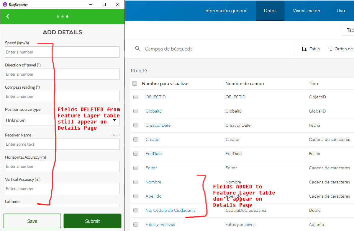 Feature Layer table fields are not synced with QuickReport Details Page fields