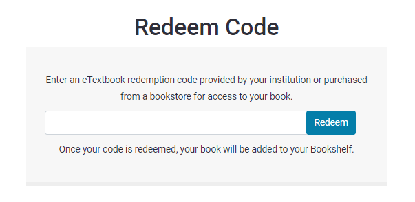 A screenshot of the page for redeeming a code. A single field appears with a button saying Redeem.