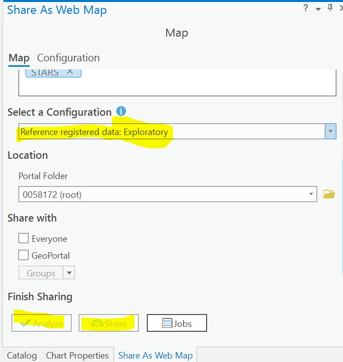 ArcGIS Pro Share Webmap Panel - Reference Registered Data screenshot