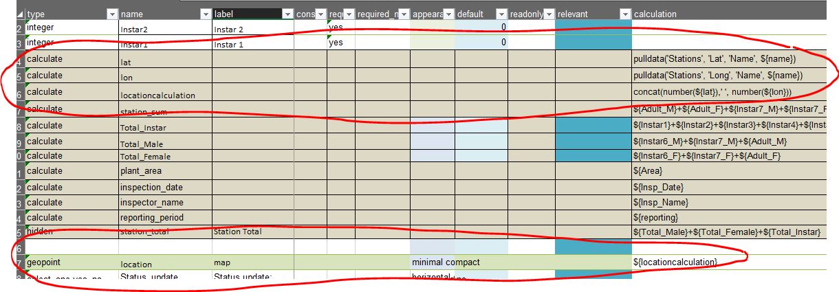 XLS form with Pull data and Location calculation