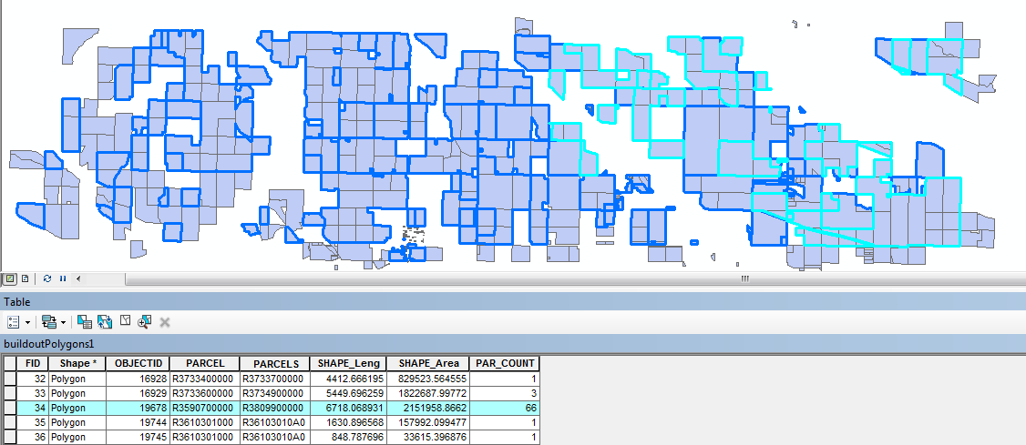 One selected polygon showing it contains 66 parcels.