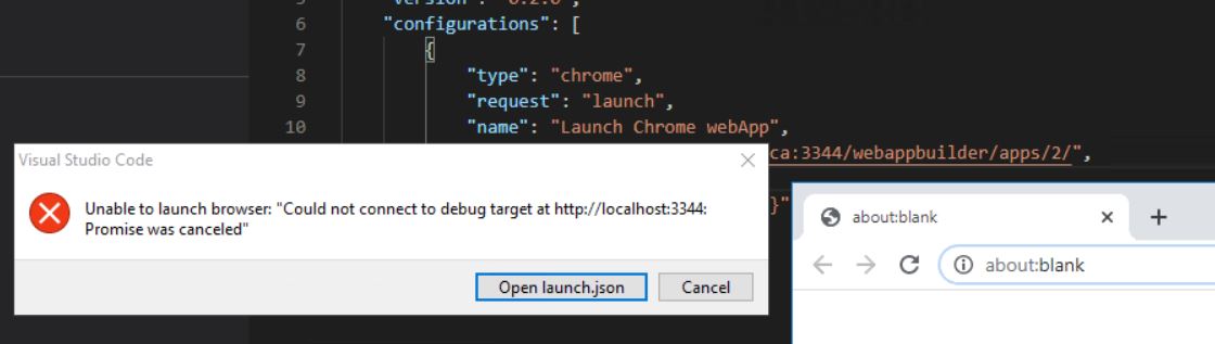 attempted to launch debugging from VS Code with chrome