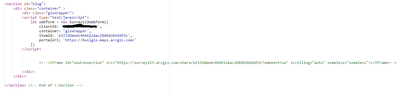 Embedding a Survey123 form on a webpage using Surv - Esri Community