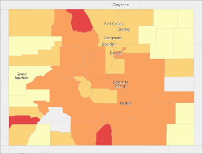 This map indicates three counties in the greatest need of intervention, as well as clear categories of other counties where intervention may be advised.