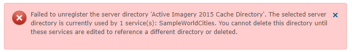 This error was displayed during an attempt to delete a cached server directory upon which the SampleWorldCities dynamic web service had a reference.