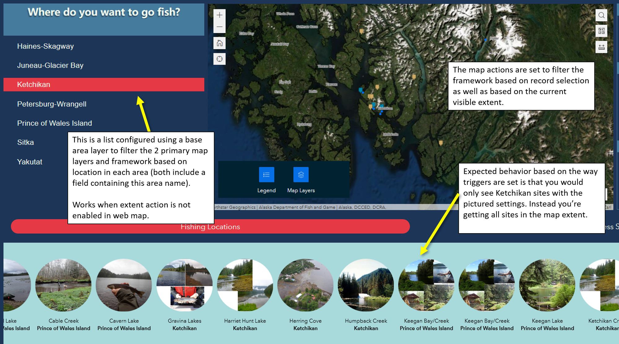 Image of the draft platform and explanations of expected behaviors.