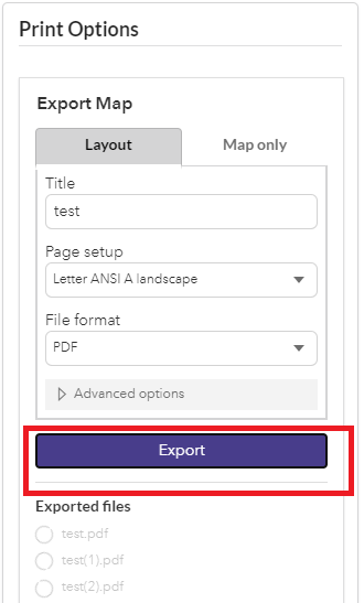 Export button from Print widget