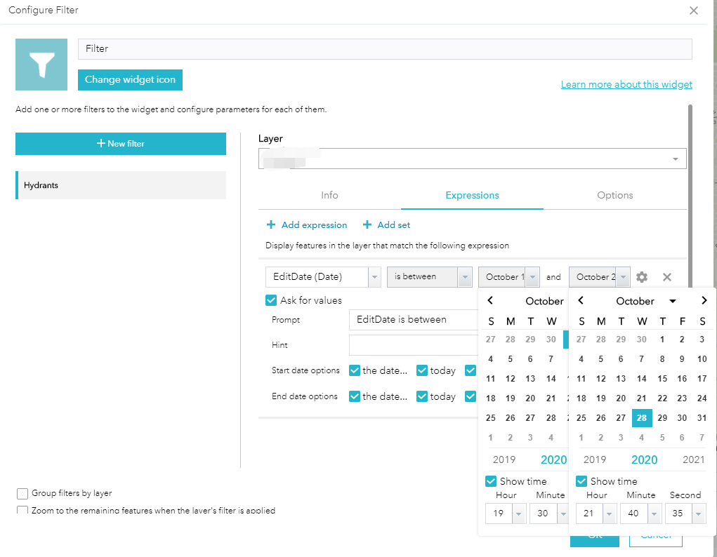 Configure a Filter widget