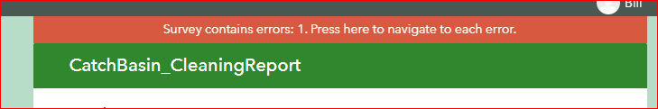 The survey contains errors: 1. Click here to go to an error.” at