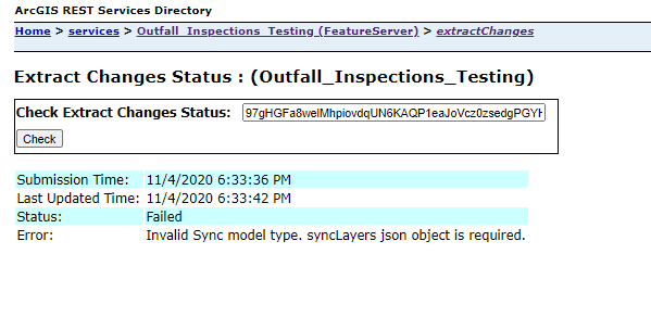 Error received from Extract Changes