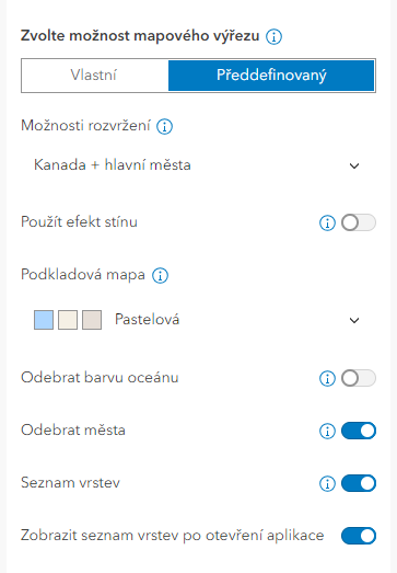 Možnosti mapových výřezů Možnosti mapových výřezů