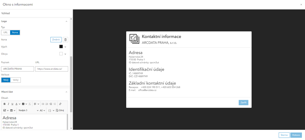 Okno s informacemi Okno s informacemi
