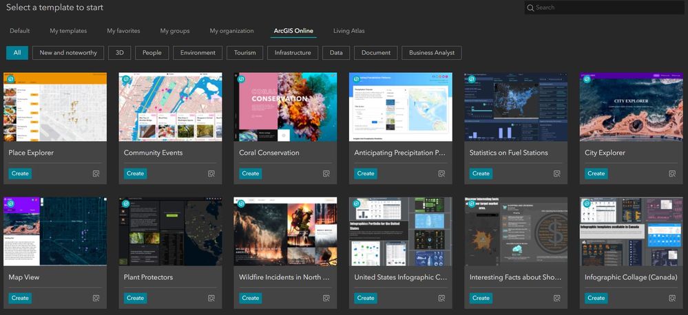 ArcGIS Experience Builder Online Template Gallery