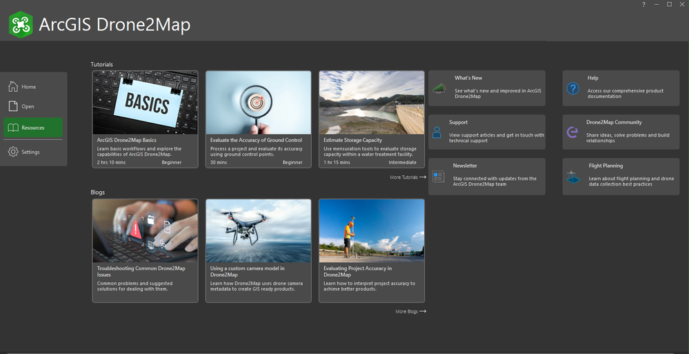 Links to resources directly from ArcGIS Drone2Map User Interface
