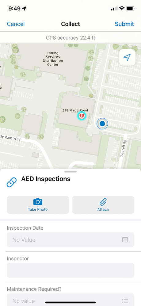 Field Maps application used by public safety staff to inspect AEDs