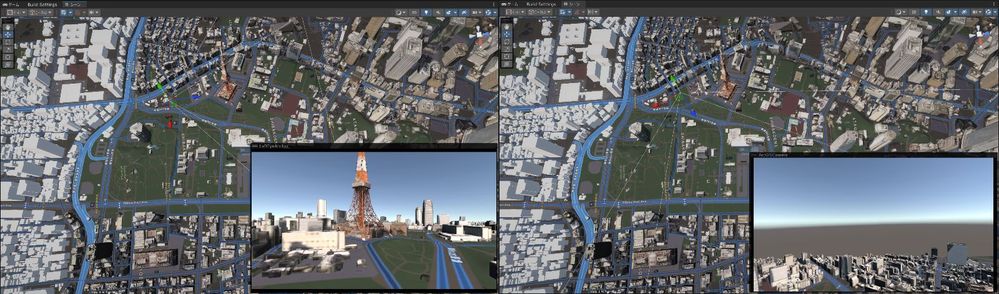 左: Camera Rig の視界　右: ArcGISCamera の視界