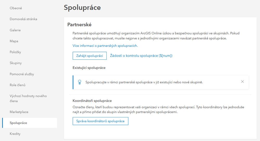 Nastavení spolupráce mezi organizacemi ArcGIS Online