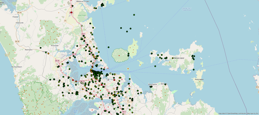 Bus, train & ferry positions in Auckland