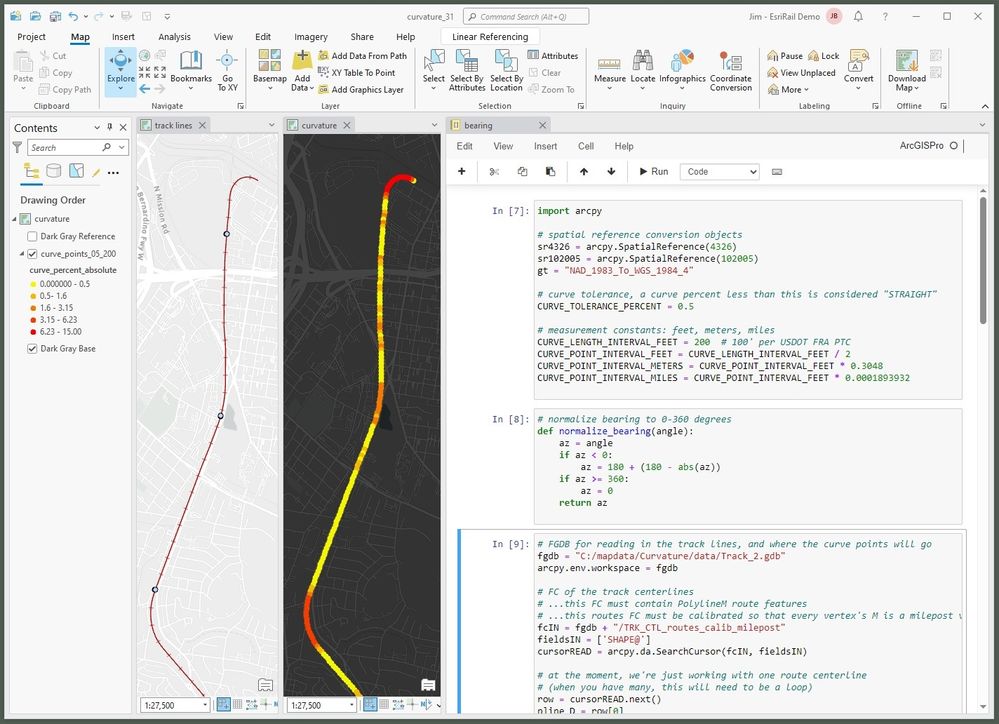 measuring track curvature