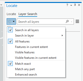 Locate tool - Layer Search options