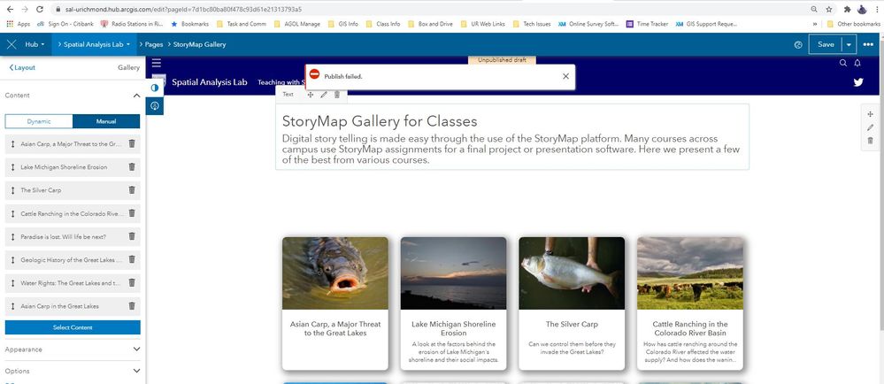 Hub page won't publish.JPG