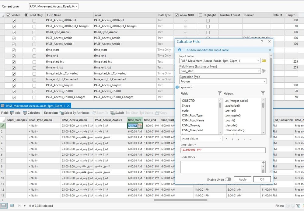 copy time only from attribute and use in calculate field to apply for all