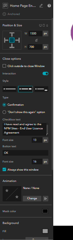 window settings - no tick box styling available