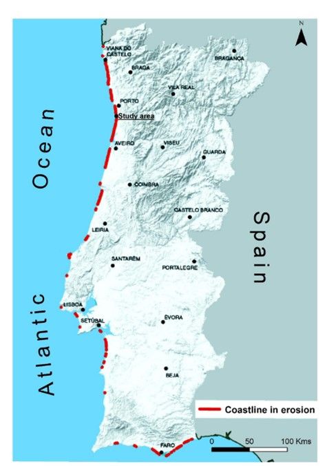 Sections of coastline under erosion (period 1958-2021); Source: Portuguese Environment Agency (APA) 2022