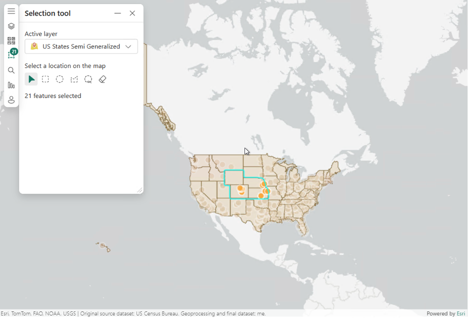 Highlighted Power BI data and ArcGIS features