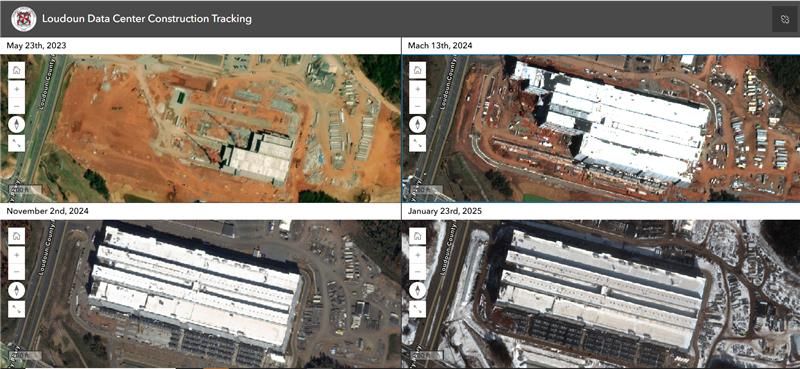 Content Store for ArcGIS enabled the creation of this app for Loudoun County, VA, to track construction progress from March 2023 to November 2024. The user selected an open 2023 image from ArcGIS Living Atlas as the base layer, purchased three additional images, published them as hosted layers in ArcGIS Online, and used the Compare template in ArcGIS Instant Apps for a quick visual comparison. This showcases the synergy of combining open and purchased imagery.