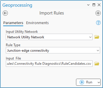 Use the Import Rules tool to import many rules into your utility network at once.