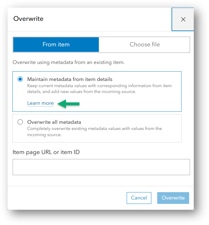 Dialog for overwriting metadata
