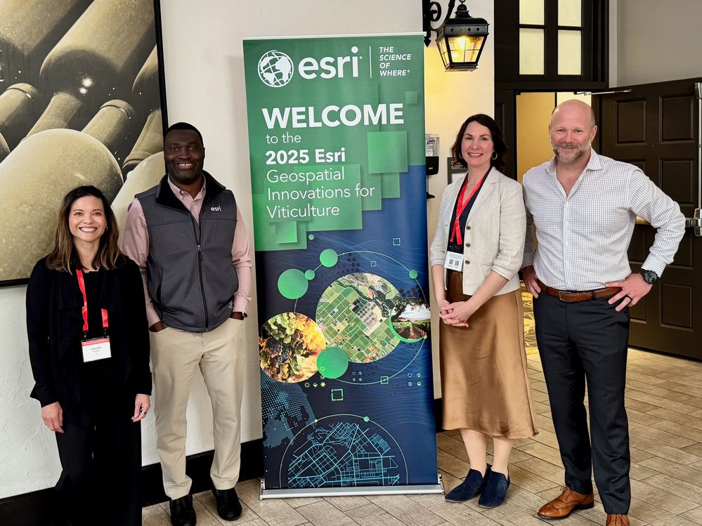 Esri Agriculture team members Jennifer, Elvis, Cassie, and Adam
