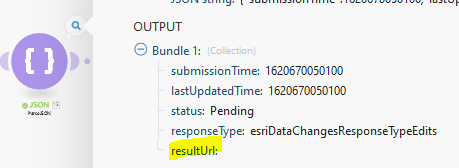 resultURL is empty. "Status" here reflects the status of the feature service