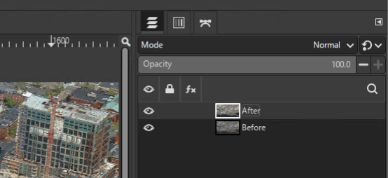 Two layers in GIMP representing the radiometric before and after state of the screenshot
