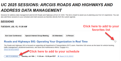 Image Showing Custom Agenda Tools: Add to Favorites and Add to Schedule