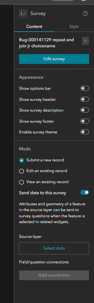 Survey Widget - Send Data to Survey not working un... - Esri Community