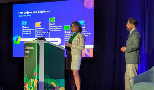 Deepti and Hamid presented on how to use the Path to Geospatial Excellence framework will navigating your GIS journey