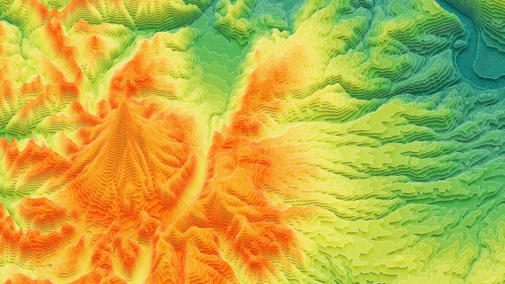 Isometric terrain contours, created in ArcGIS Pro