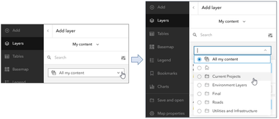 My Content folder drop-down