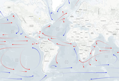 Gradient stroke symbols to show warm and cold ocean currents