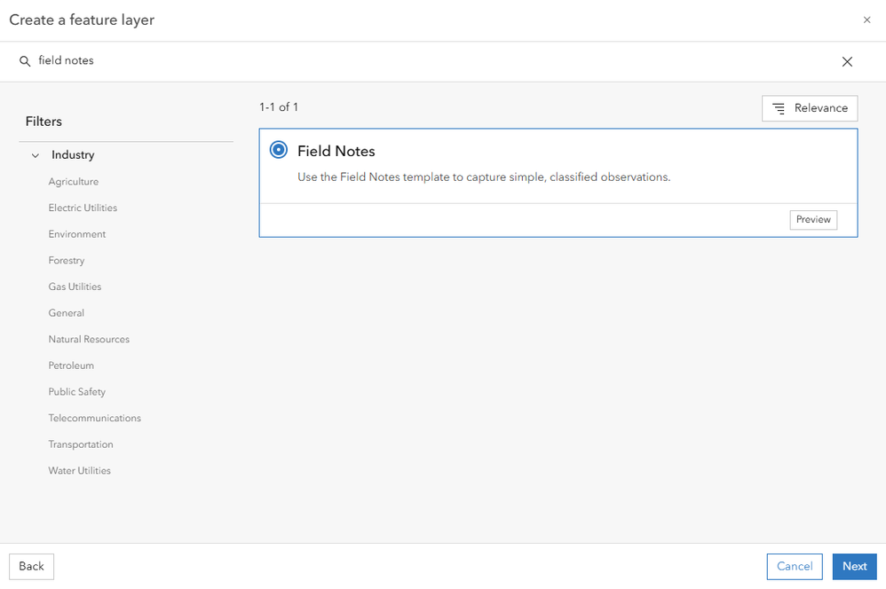 Field Notes feature layer template.