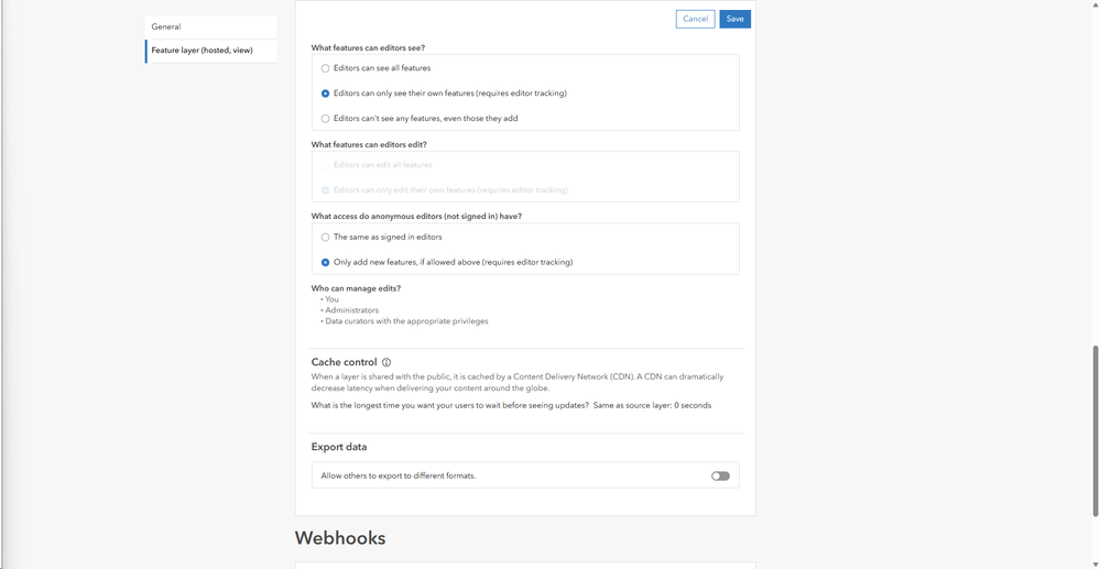 Additional editing settings for the Field Notes feature layer view.