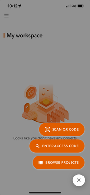 My workspace screen in the QuickCapture mobile app.