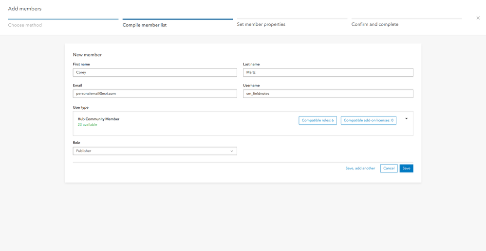 Settings for adding a member to the community organization.