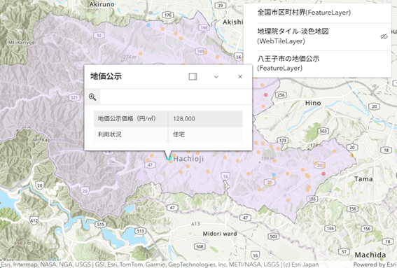 属性情報のポップアップ表示