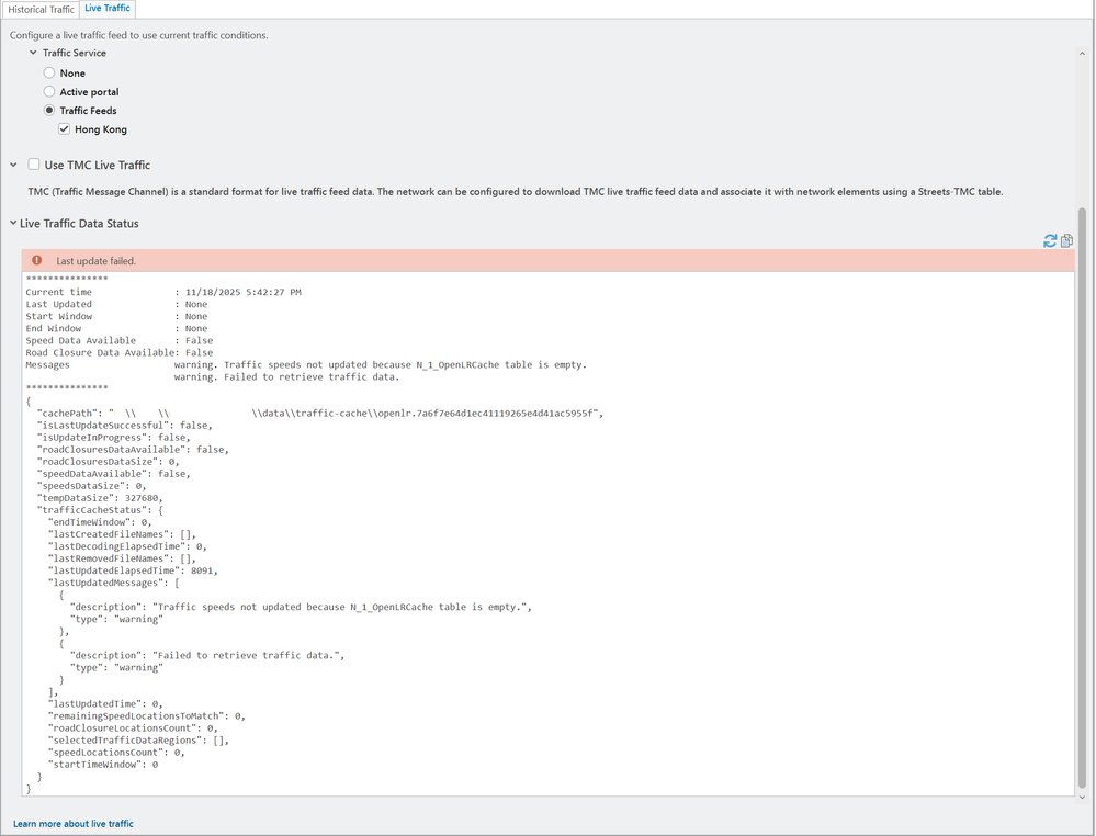 Network Dataset Properties for Network ND