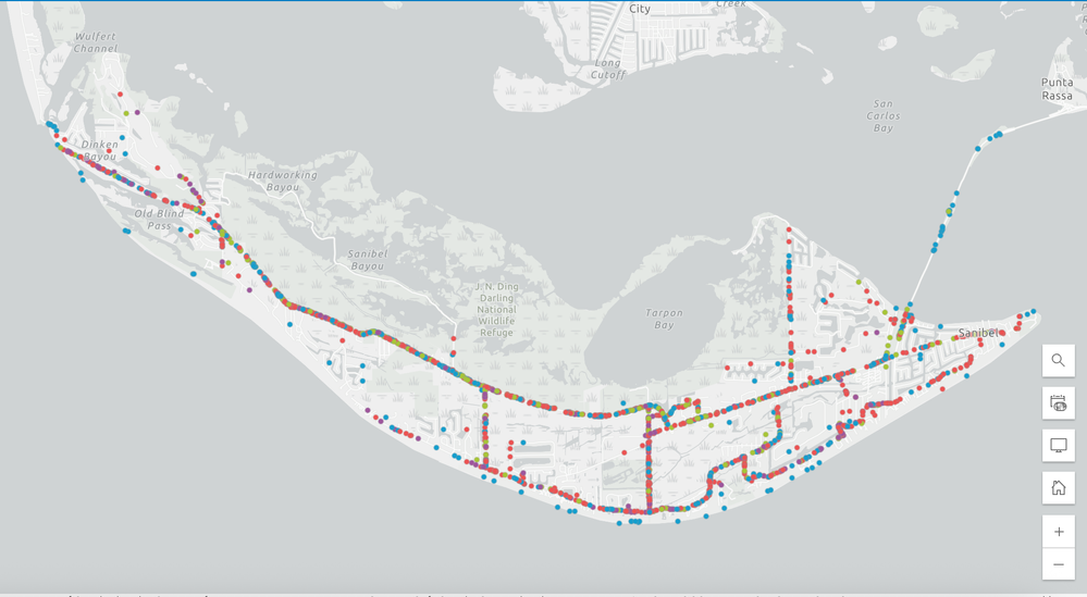 Sanibel Island Map with Data Points