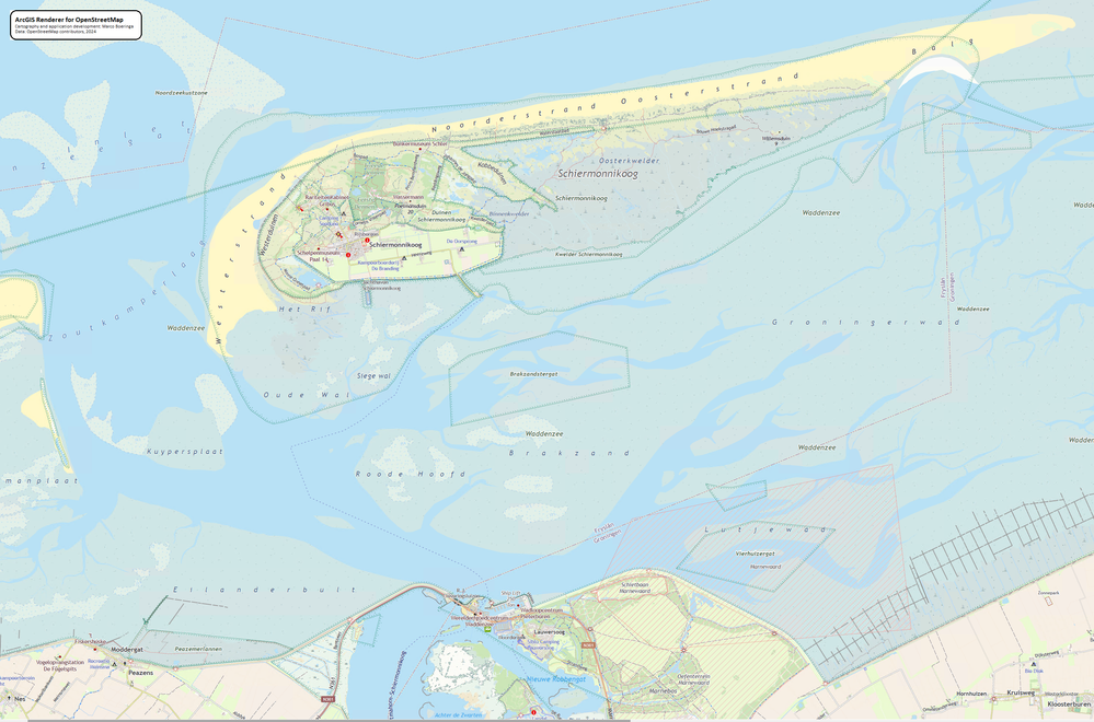 ArcGIS Renderer for OpenStreetMap - The Netherlands - Schiermonnikoog 1:50k - UTM31N