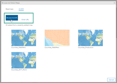 Browse ArcGIS to add maps and layers